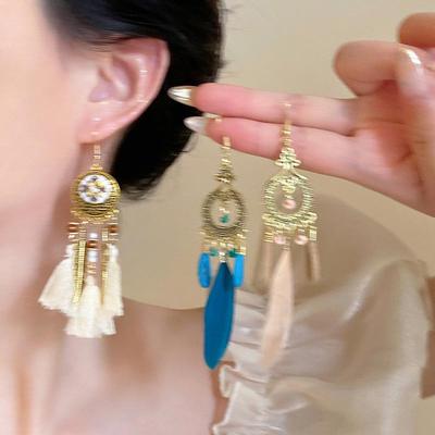 Retro Ethnic Feather Tassel Earrings - S925 Silver Needle