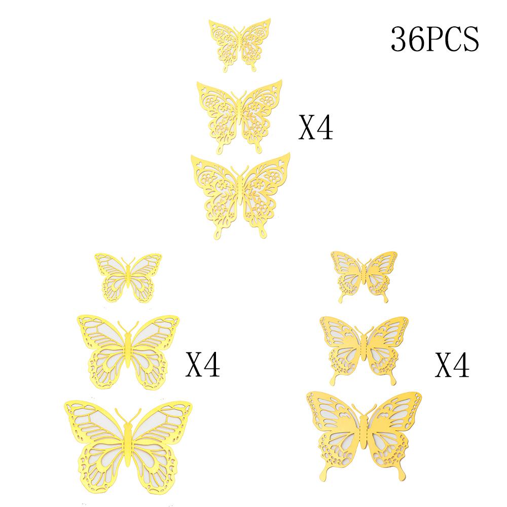 12Pcs Fashion 3D Hollow Butterfly Creative Wall Sticker Gold Butterfly Decorations for Butterfly Birthday Paper Butterfly