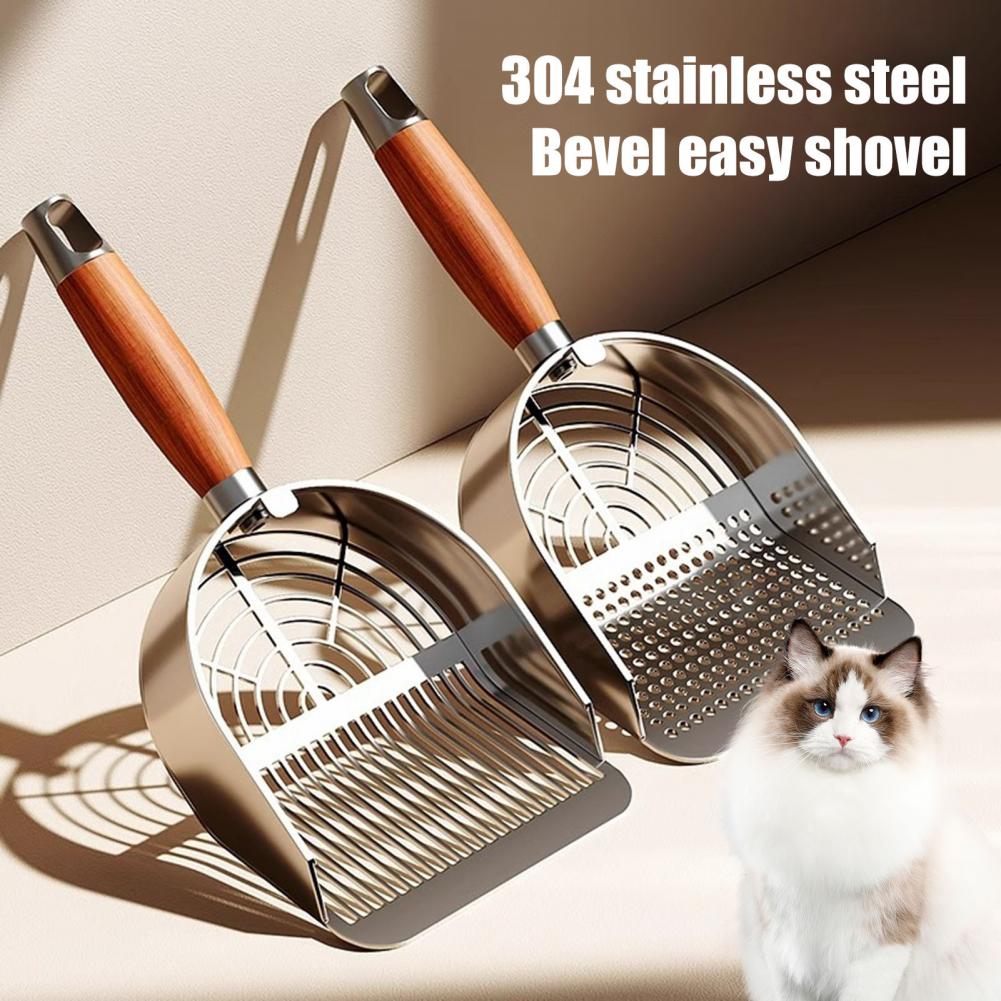 

Metal Cat Litter Scoop With Holder Pet Poop Scooper With Ergonomic Wood Handle Fast Sifting Shovel Cat Supplies Stripes