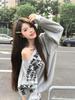 American Style Hot Girl Letter Print Off-Shoulder Oversized Long-Sleeve Sweater for Women - Casual Early Autumn Design