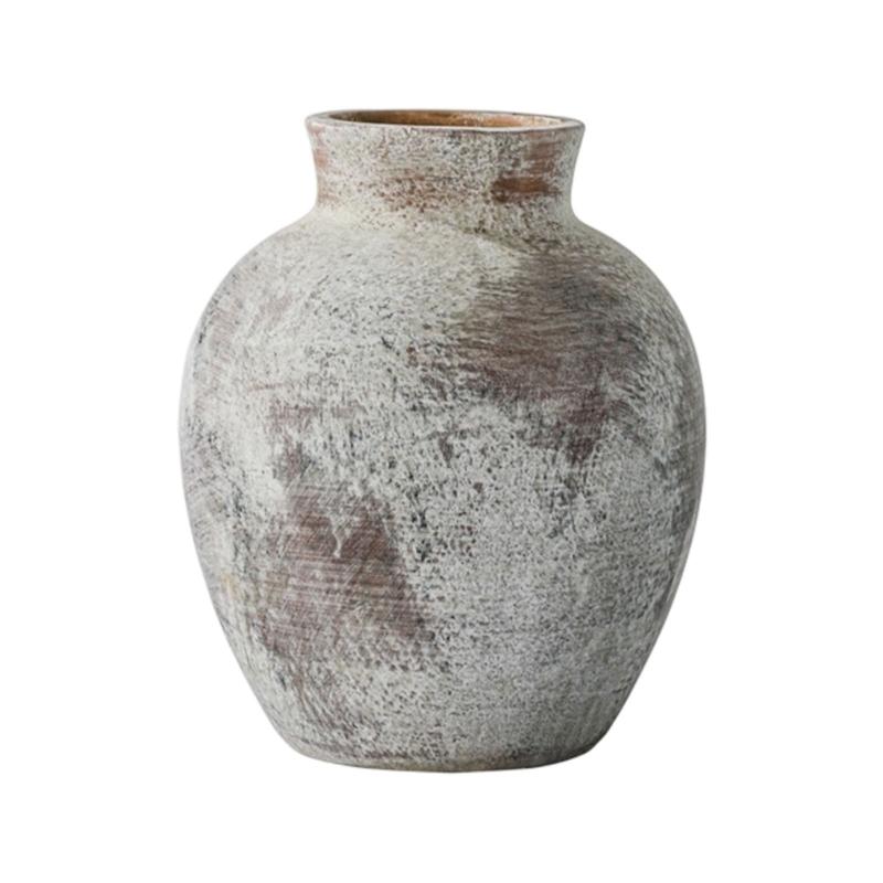 Farmhouse Ceramic Flower Vases with Rounded Bottle Shape and Matte Distressed Texture for Living Room Table, Shelf, Decors