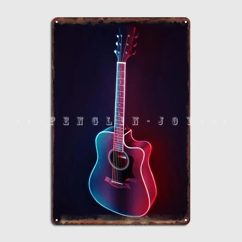 Neon Guitar Metal Sign Wall Mural Kitchen Designing Plaques Tin Sign Poster