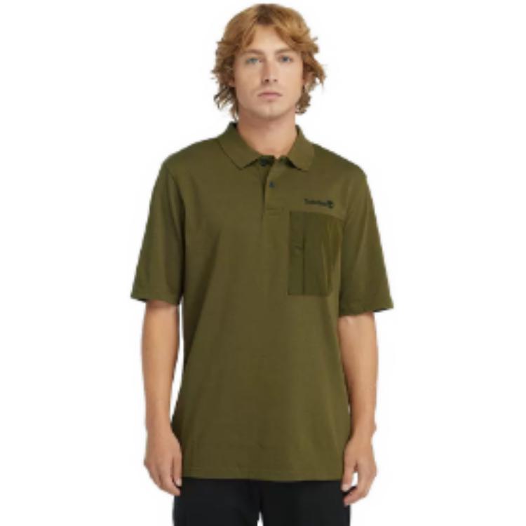 Timberland UV Protection Moisture-Wicking Polo Men tops Dark-Olive-Green A2NAX-302