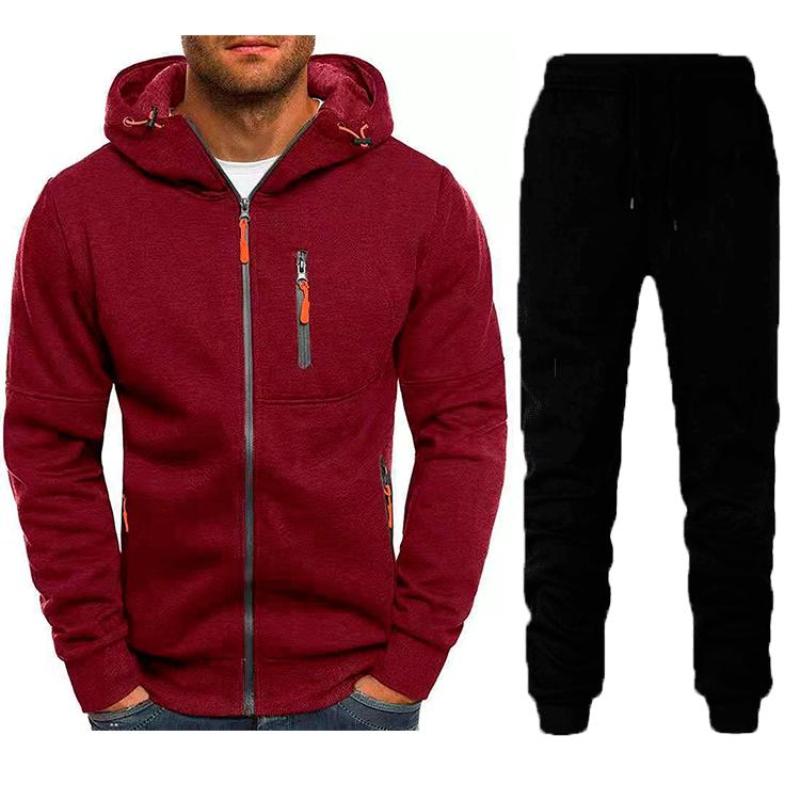 2 Pieces Sets Tracksuit Men Jogging Striped Men's Sets Sports Suit Male Zipper Hoodie+Pants Sportswear Boy