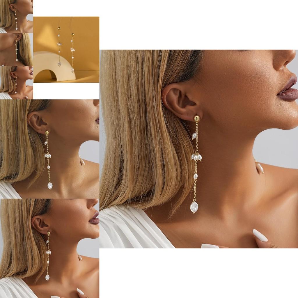 Fashionable Irregular Geometric Faux Pearl Earrings For Women Minimalist Design