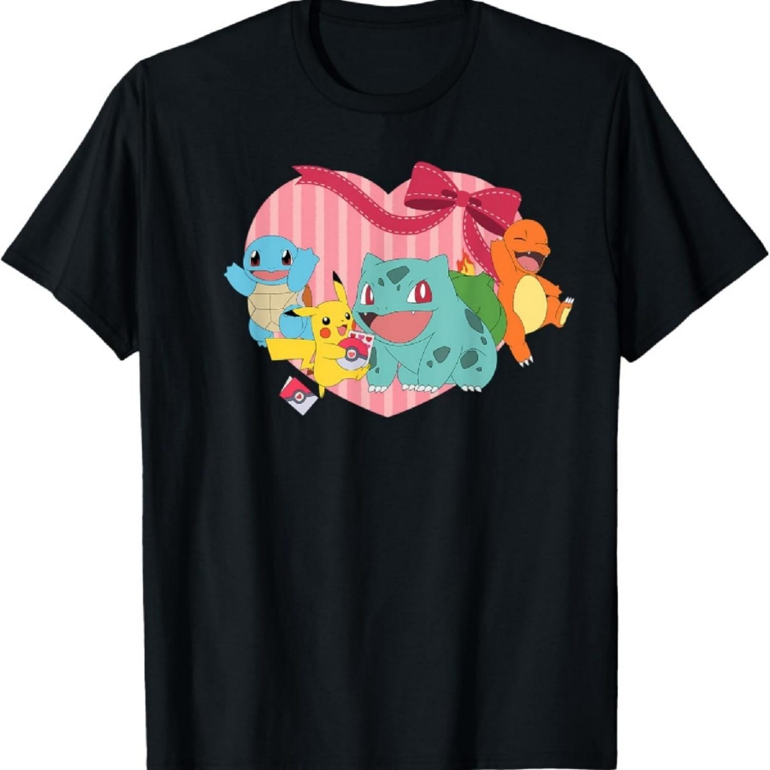 

Pokémon - Valentine Pikachu Charmander Squirtle Bulbasaur T-Shirt XXXXXL чорний