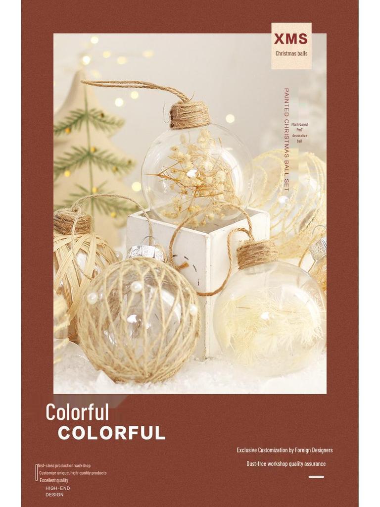 Striped Transparent Linen Christmas Ball Ornaments Set for Tree Decoration