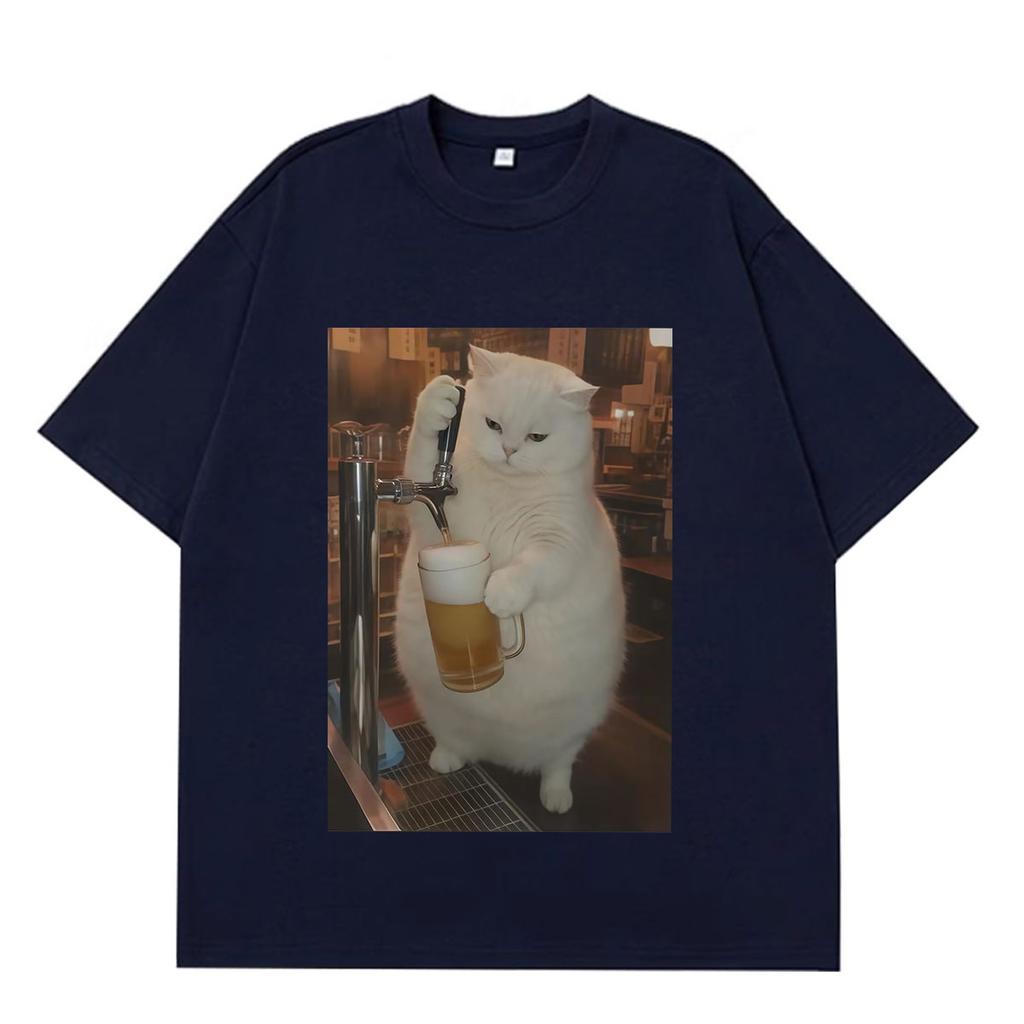Funny Drinking Cat Meme Tshirt Unisex Unisex Fashion Vintage Tshirt Shortsleeved Loose Casual Cotton Aesthetic Trend Tshirts