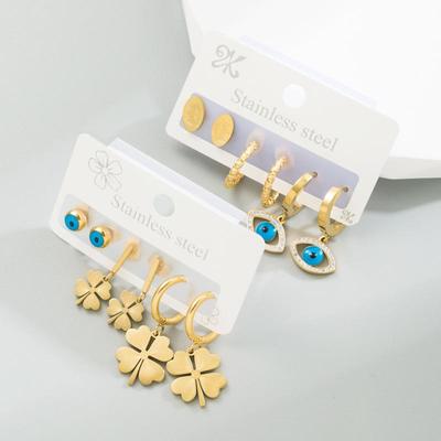Women's Titanium Steel Three-piece Set Clover Style Drop Earrings Geometry Crystal Eardrop
