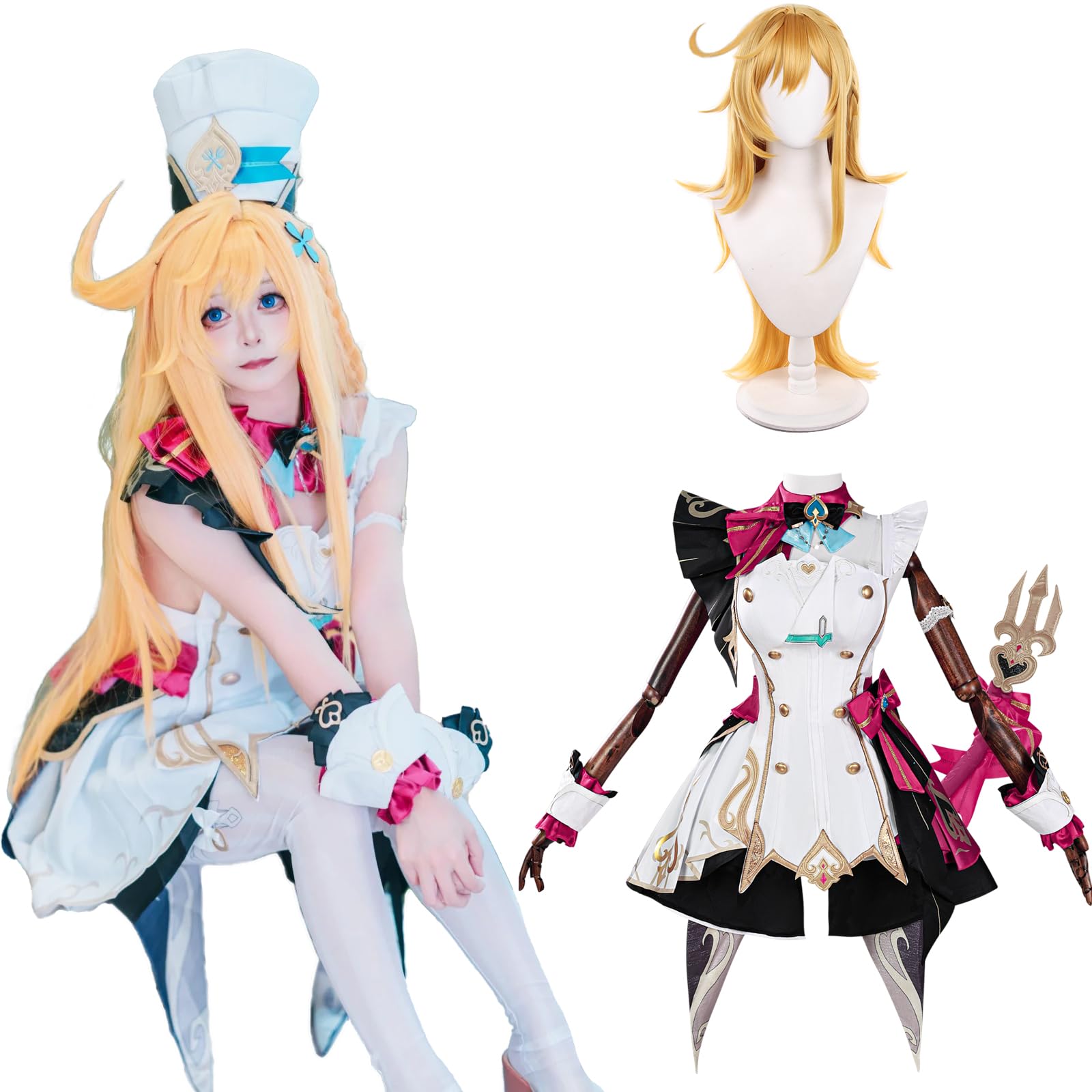 

Эскофье Косплей Genshin Impact Косплей Костюм с Полным Комплектом для Идеально подходит для Школьных Фестивалей [CR ROLECOS] Парик, Взрослые, (XL)