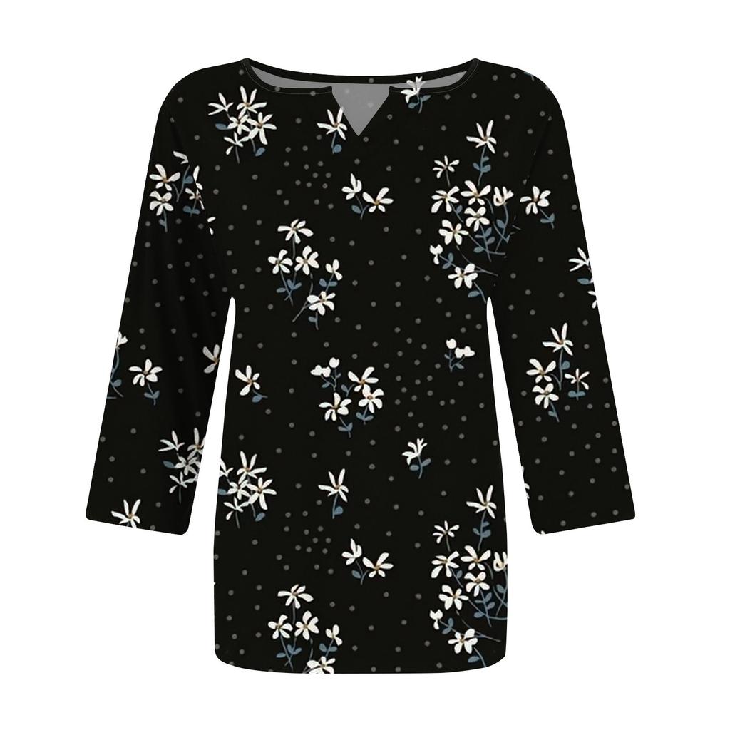 Women's Stand Collar 3/4 Sleeve Printed Top T-shirt