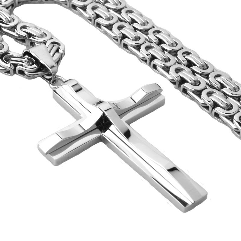 Stainless Steel Cross Necklace for Men 6mm Byzantine Chain Vintage Crucifix Pendant Durable Jewelry Gift Cross without chain серебряный