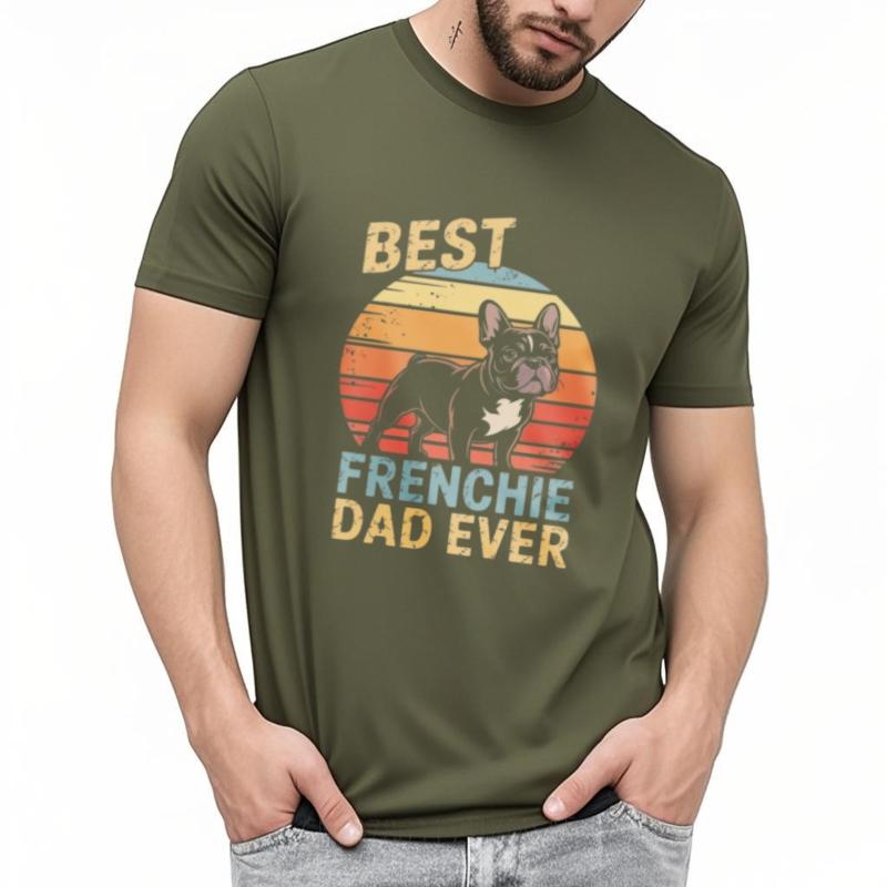 Retro Short Sleeve Shirt Breathable Unisex Round Neck tshirt Cotton Best Frenchie Dad Ever Vintage Sunset Dog Hiphop Boys tops