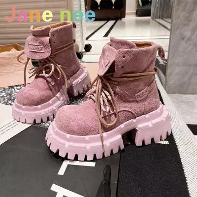 Botas de Tornozelo de Plataforma para Mulher Salto Médio Designer Botas de Moda de Inverno Novas Botas Chelsea de Marca Desportiva