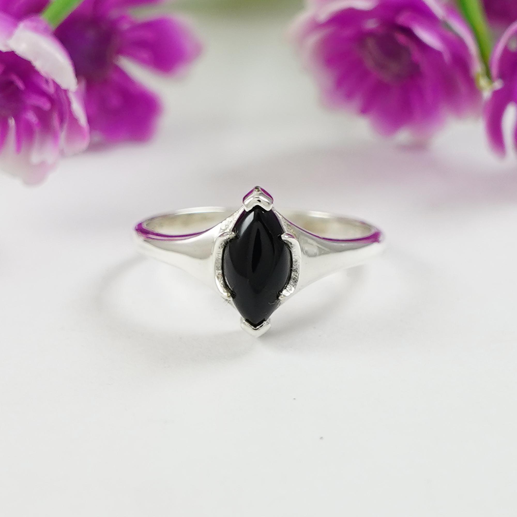

Natural Black Onyx Ring, Minimalist Ring, Handmade 925 Sterling Silver Ring, Marquise Onyx Designer Ring, Gift for her, December Birthstone 12