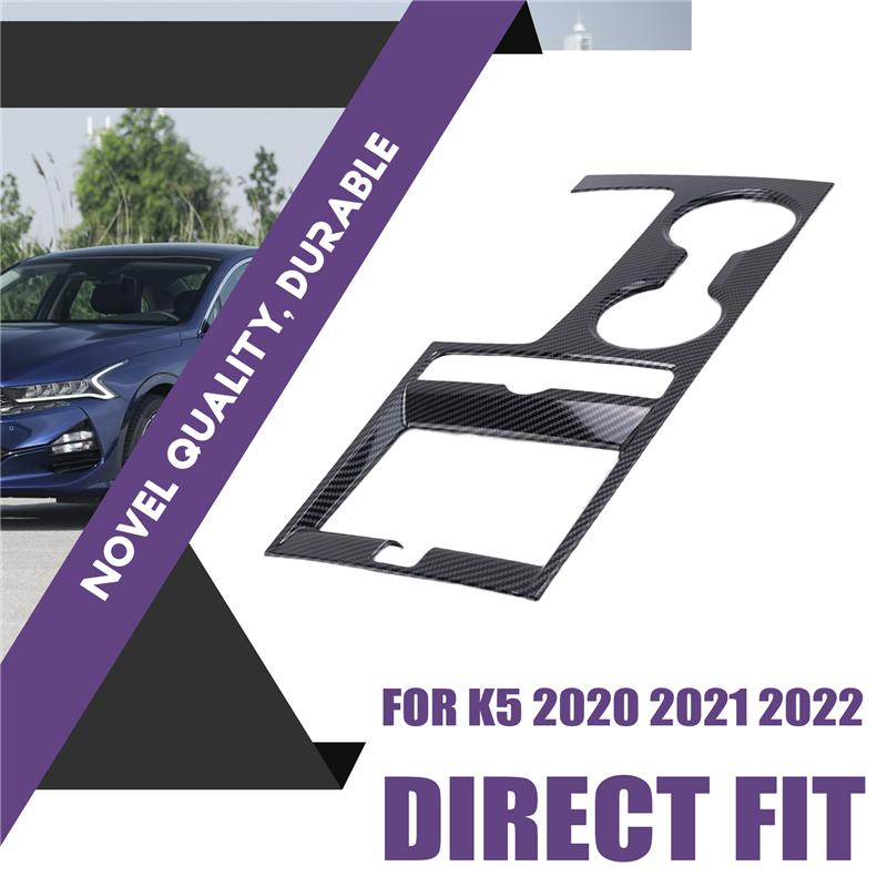 A03E-2Pcs Car Carbon Fiber Center Console Gear Shift Panel Water Cup Holder Cover Trim Stickers For KIA K5