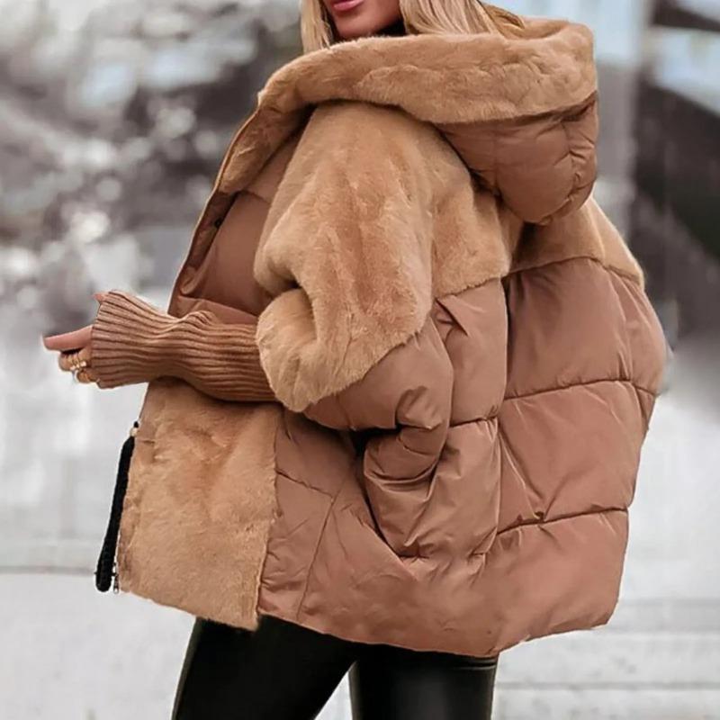Winter Women's Loose Cotton Coat Loose Leisure Coat Comfort Chic Long Sleeve Hooded Jacket