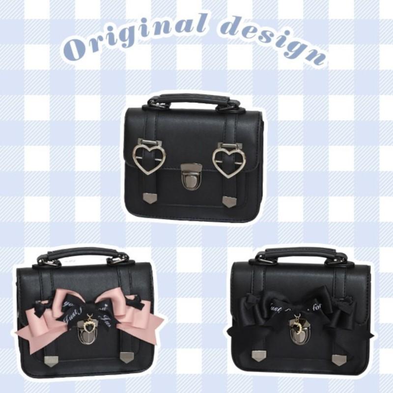 Japanese Bow Black Messenger Bag Women JK Uniform Handle Square Crossbody Bags Ladies Vintage Lolita Shoulder Bags Aesthetic