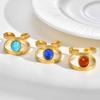 Waterproof Stainless Steel Rings for Women, Double Layered Open Adjustable Oval Nature Stone Bohemian Stylish Fashion Jewelry