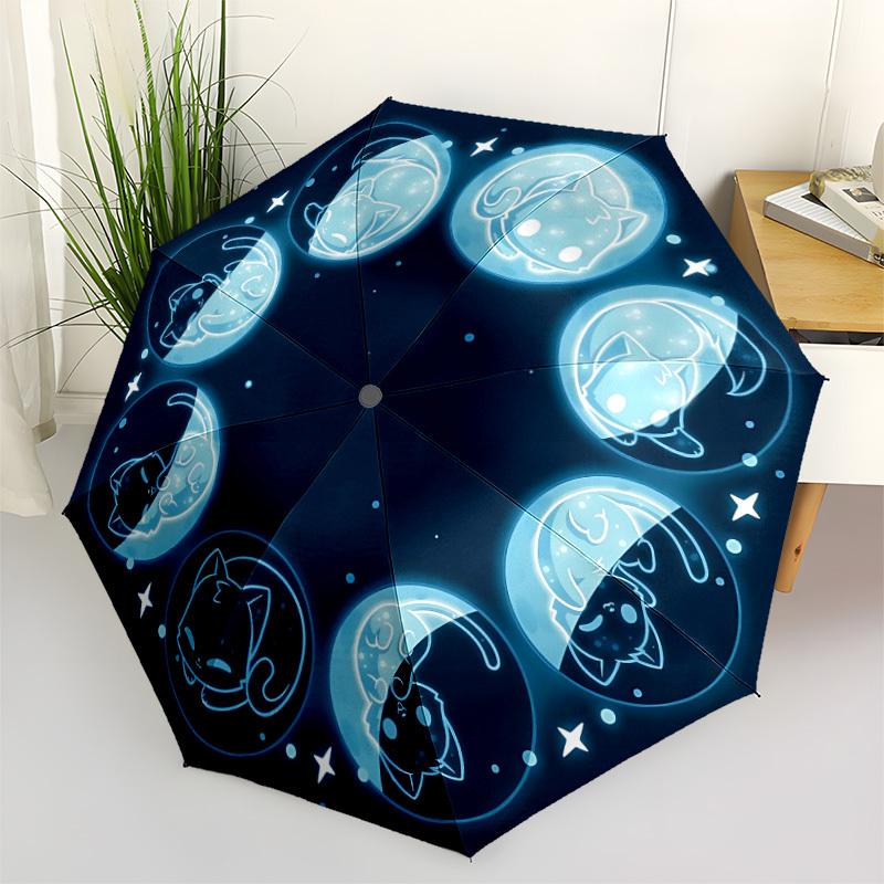 1pc Moon Phase Cat Automatic Open/close Folding Umbrella, Compact Portable Travel Umbrella, Perfect Birthday/Christmas, Cute Umbrella, Durab