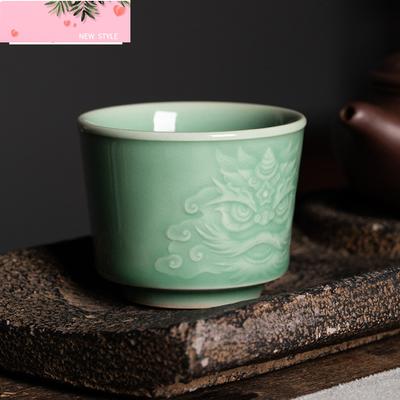 150ML Handmade Longquan Celadon Teacup Traditional Lion Awakening Master Cup Beautiful Smelling Cup Jianzhan Tea Set Collection