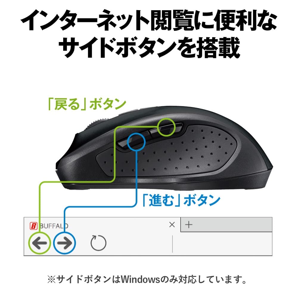 Buffalo 5-Button Bluetooth 5.0 Blue LED Mouse, Red, with Back/Forward Buttons, Energy-Saving, BSMBB305RD