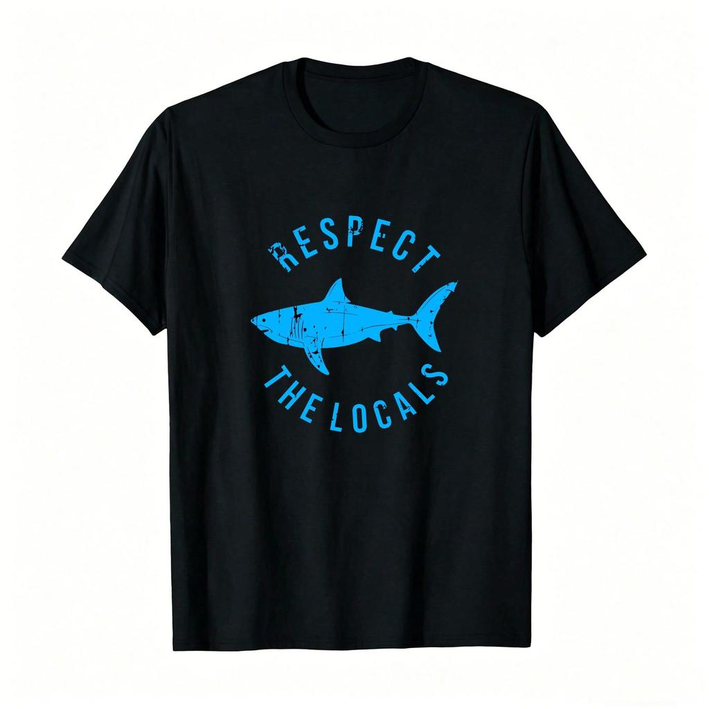 Unisex Respect The Locals Shark Ocean Print Crew Neck Tee Allseason Casual Daily Top