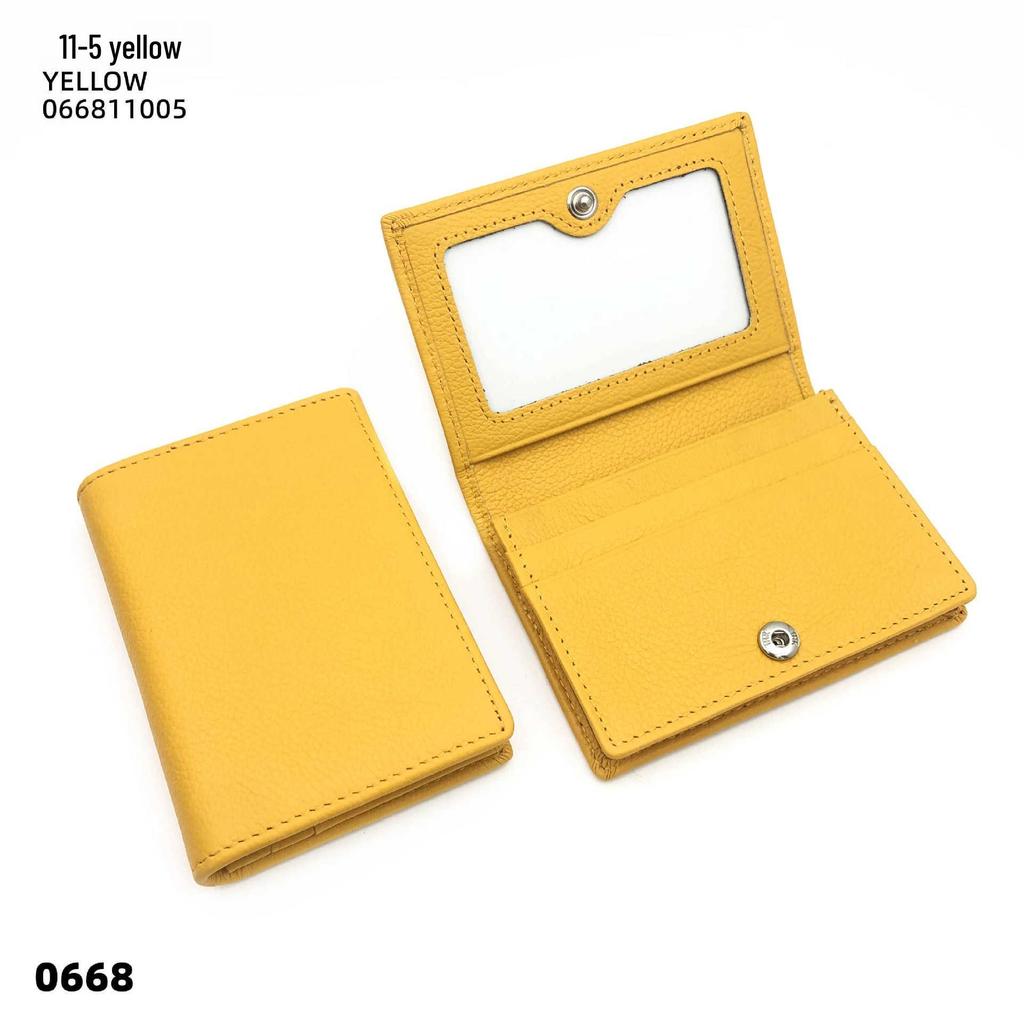 Premium Leather Card Holder: Unisex Cowhide Business Case with Mirror Window, Snap Closure & Coin Purse.