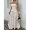 Damen Gepunktete Trägerlose Sommerkleider, Elastischer Rücken Gerafft Strandurlaub Outfits Vintage Elegant Maxikleid