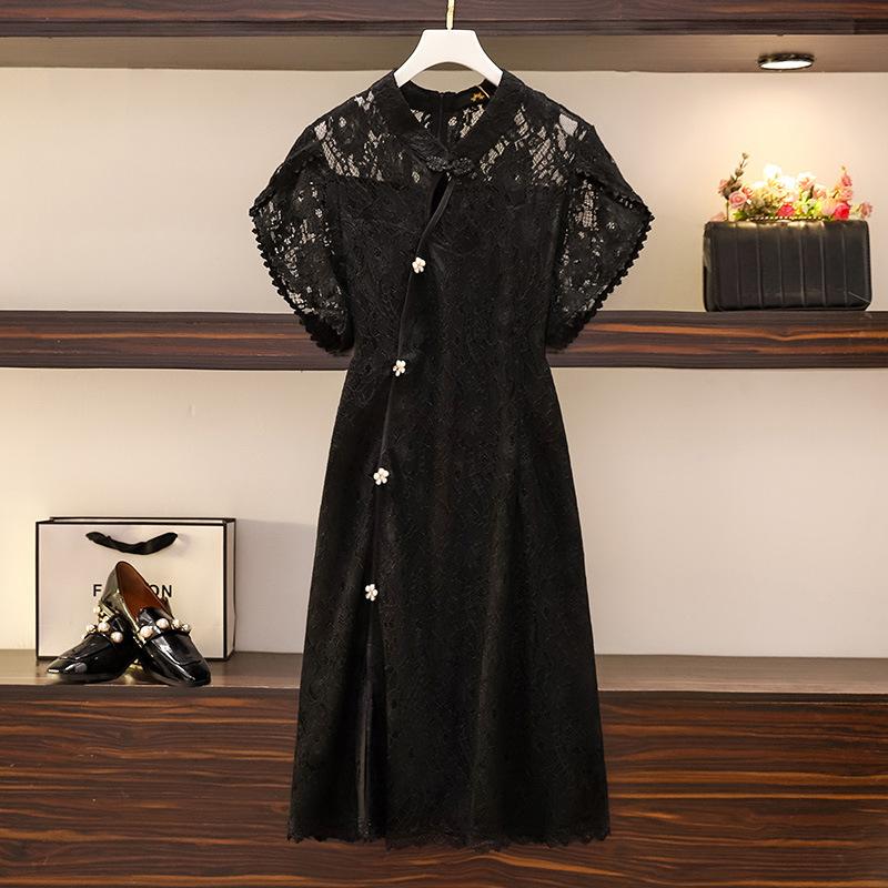 

Женское платье больших размеров Cheongsam, модифицированные летние платья в китайском стиле в стиле ретро 2XL чёрный