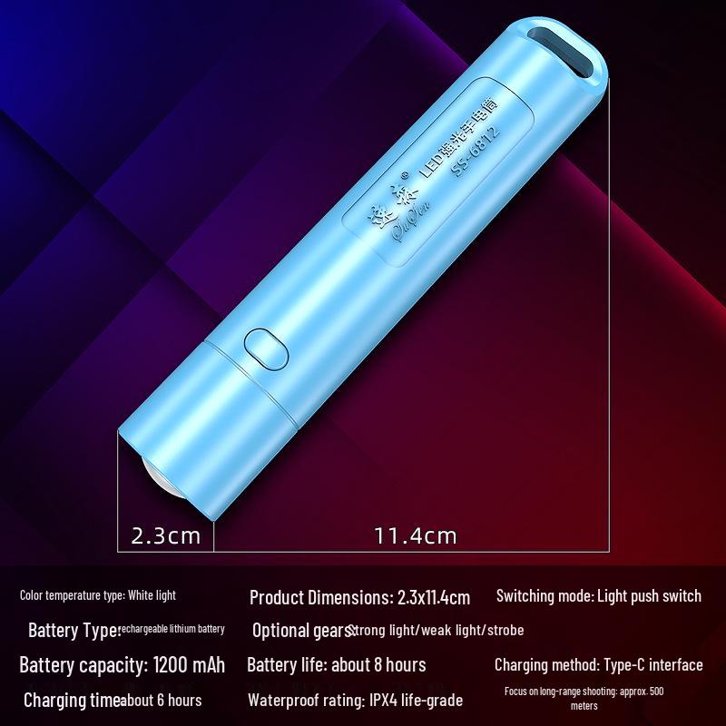 Rechargeable LED Flashlight: Mini, High-Power, Strong Illumination, Lightweight Plastic Design for Household Use