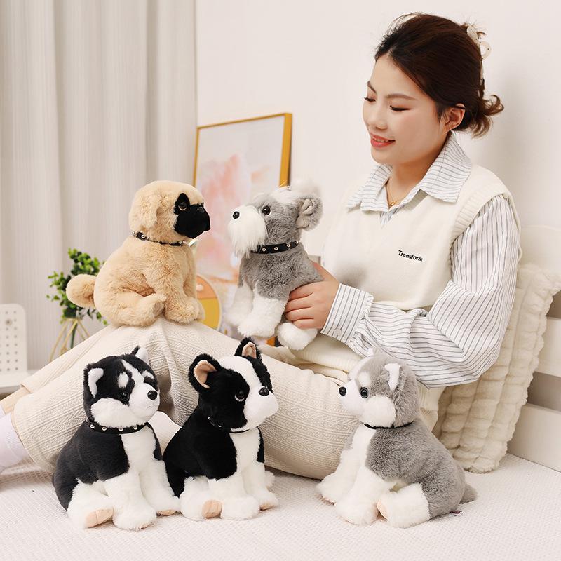 Cute Husky Schnauzer Shar Pei Plush Dog Doll in Boy Outfit