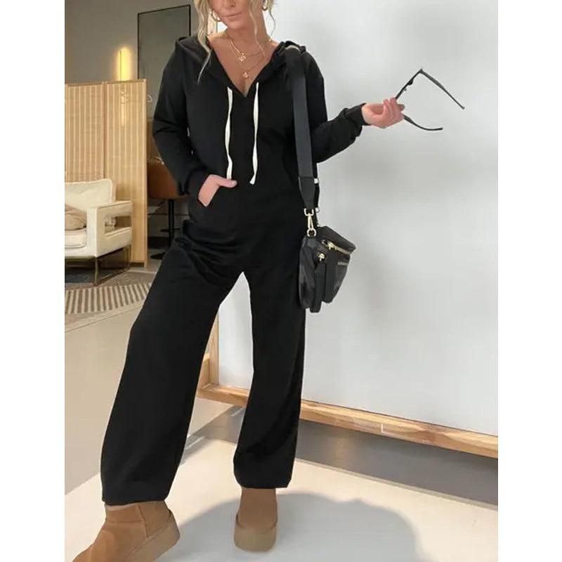 Spring and Autumn Jumpsuit Hoodie Set Women's Solid Color Casual Suit Hooded Top Elastic Waistband Ankle Pants New Fashion