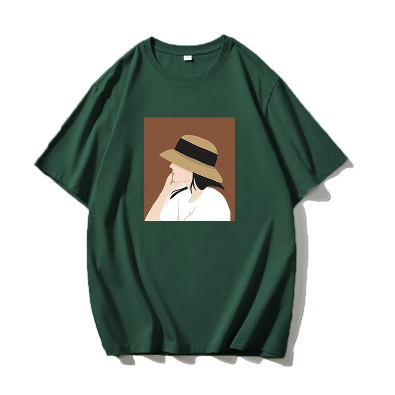 Shellsuning Summer 100% Cotton Soft Printed T-shirts Women 2023 New Fashion Simple O-neck Basic Harajuku Tees Casual Girl Top Female All-match Tops