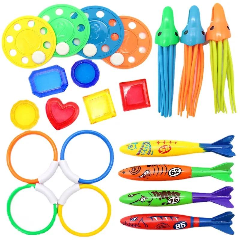 Children's Diving Toys Set Summertime Swimming Pool Treasure Hunt Diving Toy Torpedo Fish Plants Dolphin Buoy Water Toys Gifts