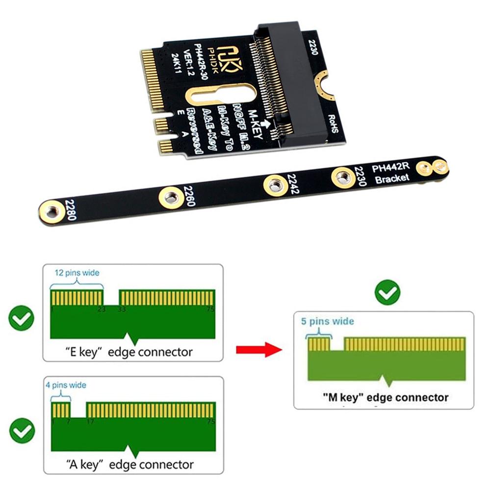 NGFF A+E-Key Male To NVME M-key Female Extension A/E Key To M Key PCIE 4.0 Riser Card for Laptop Mainboard SSD 2280