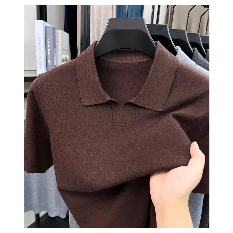 Men S Short Sleeve Turn Down Collar Knit Sweater Thin Casual Top