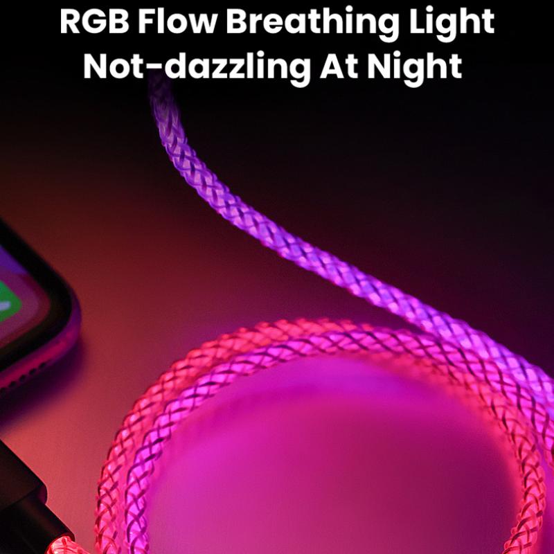 RGB Illuminated Data Cable, 100W Fast Charging with Cool Breathing Light Effect, USB Mobile Phone Charging Cable
