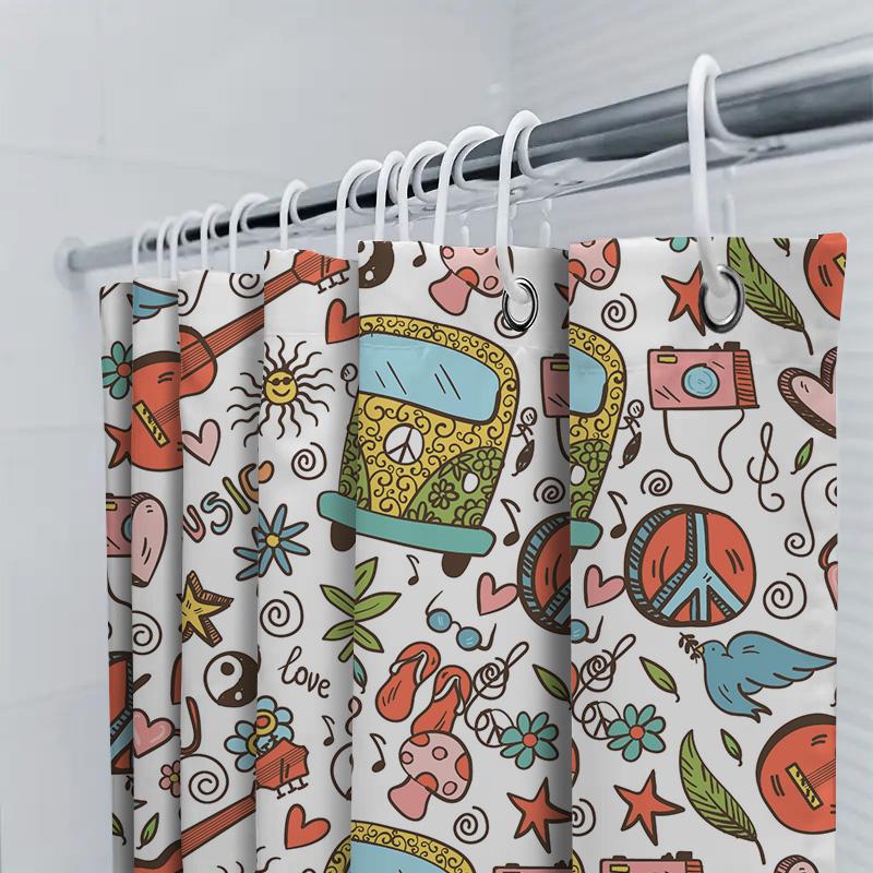 Bright Floral Bus Printed Shower Curtain 69X72In (180X25Cm) Bathroom Decor For Home Decoration Multicolor Artistic Pattern Showe
