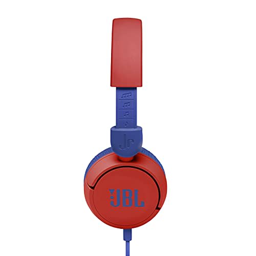 JBL JR310 Kids' Headphones with Volume Control, Customizable Stickers, and Remote Control, Red/Blue, 2021 Model JBLJR310RED