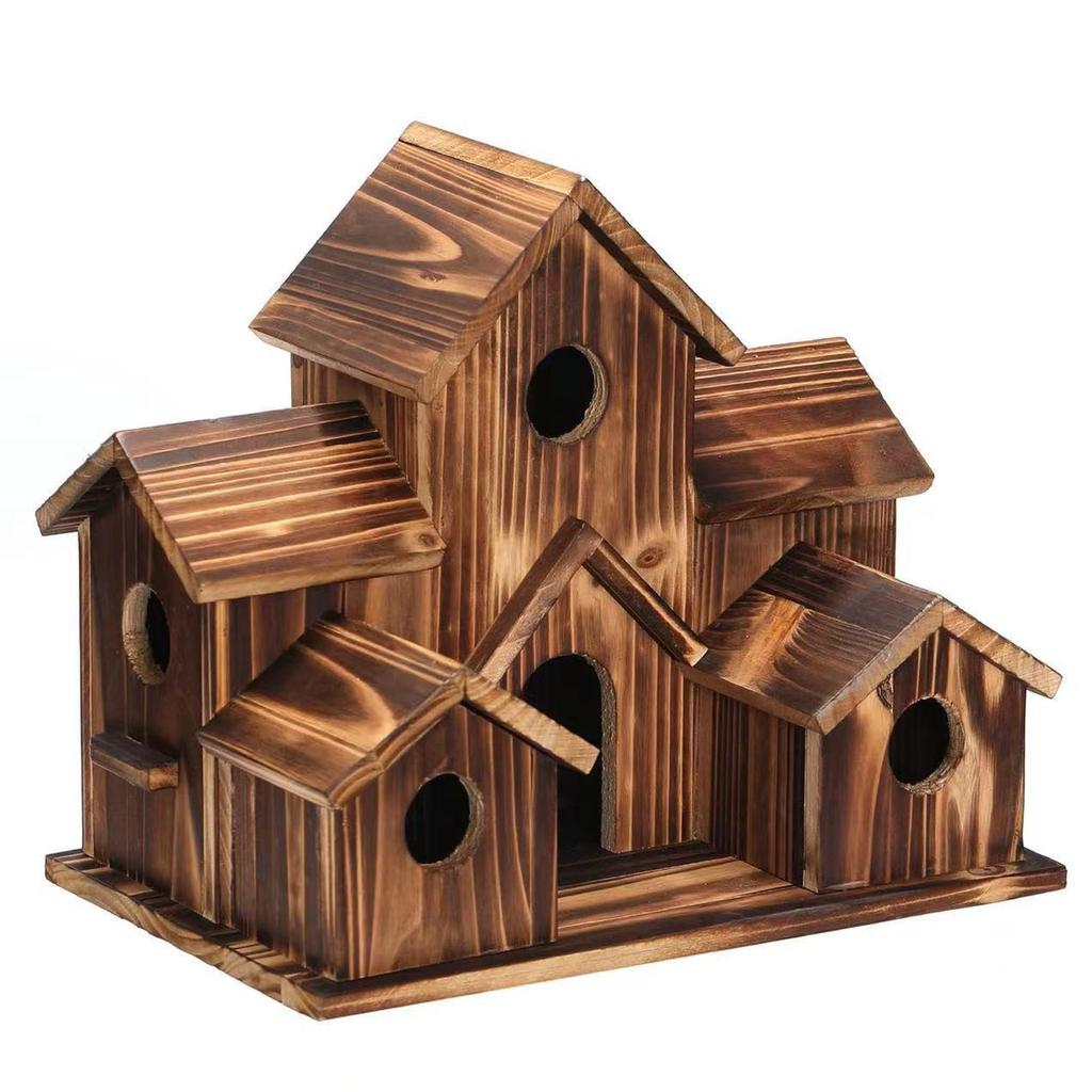 5 Hole Bird Houses Outdoor for 5 Bird Families Bluebird Finch Cardinals Natural Wood Hanging Birdhouse Garden Decoration