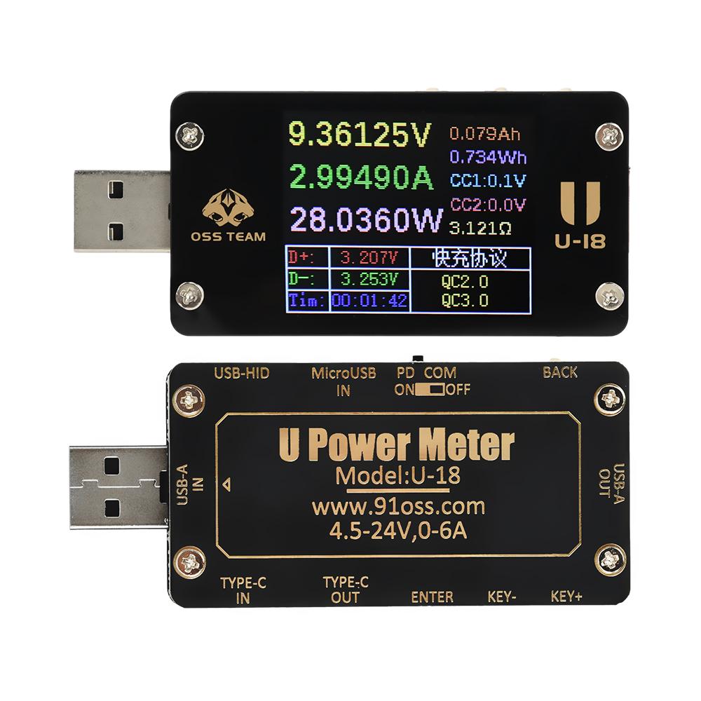 DC 4-25V 6.5A 1.77-inch USB Tester QC/PD Protocol Emulator Fast Charging Tester Voltmeter, Ammeter, Power Meter USB Interface