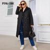 PINK CHIC Women's Spring Thin Cotton 2024 Padded Long Quilted Coat Women's Belt Warm Parka S3028