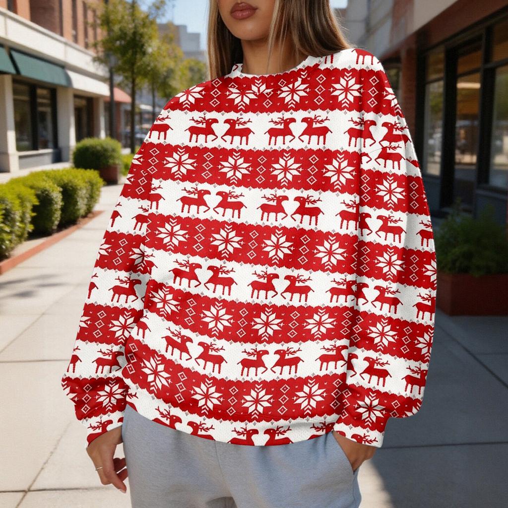 Women's Trendy Christmas Graphic Crewneck Sweatshirt Lightweight Casual Pullover Top for Holiday