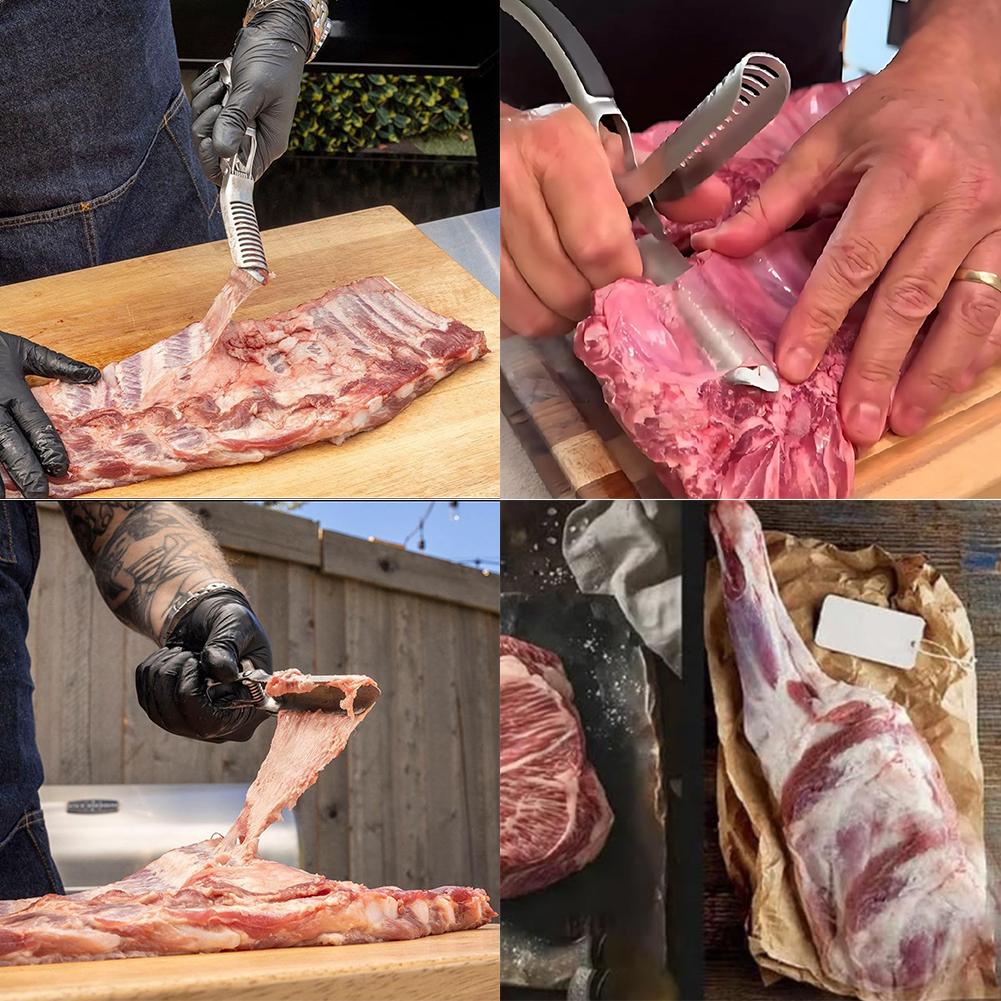 Rib Membrane Remover Stainless Steel Rib Prep Tool for BBQ Enthusiasts for Easy Membrane Removal Kitchen Grill Supplies BBQ Tool