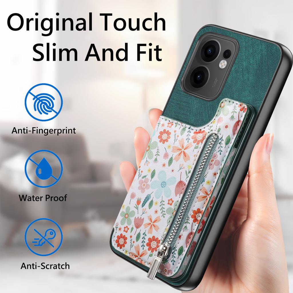 Für Oppo Reno13 F 5G Leder Handyhülle mit RFID-Blockierung Reißverschluss Kartenfach Ständer