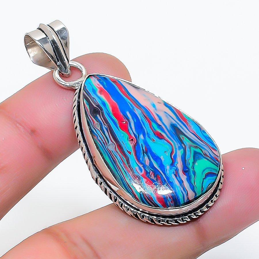 Natural Rainbow Calsilica Gemstone 925 Sterling Silver Pendant 1.97  AP-15743