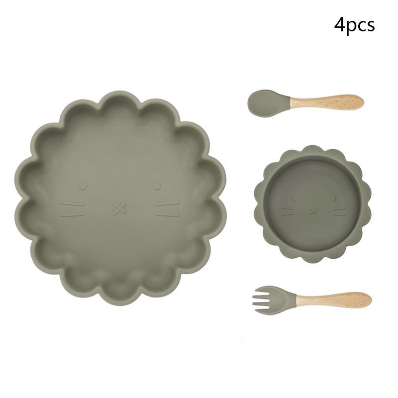 Kawaii Animal Shape Baby Plates For Food Silicone Cookware Set Of Dishes Non-slip Bowl Feeding Spoons Children's Tableware