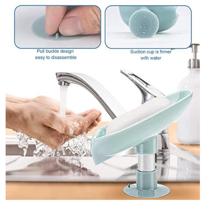Leaf Shape Soap Box Drain Soap Holder Sponge Storage Tray Creative Sucker Water-free Storage Box Bathroom Shower Soap Holder