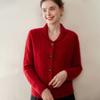 2025 Women's Cashmere Cable Knit Mandarin Collar Cardigan - Autumn/Winter, Long Sleeve, Seven-Needle & Thickened for Warmth